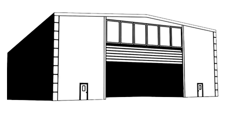 Grand entrepôt industriel Soulie CEA à Lédergues avec portail central ouvert et façade épurée,